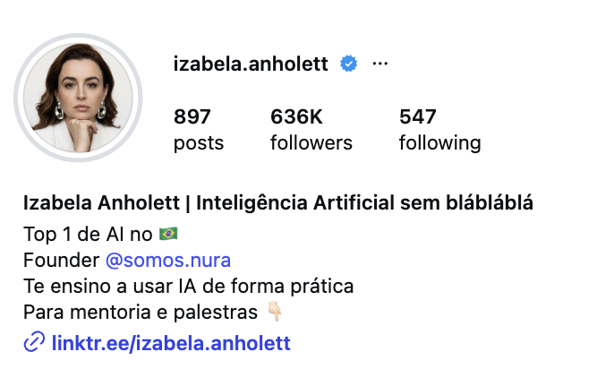 Perfil do Instagram de Izabela Anholett com 636 mil seguidores